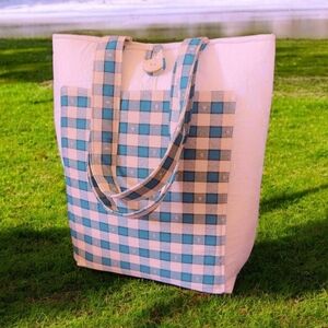 Stylish Blue Checkered Tote Bag